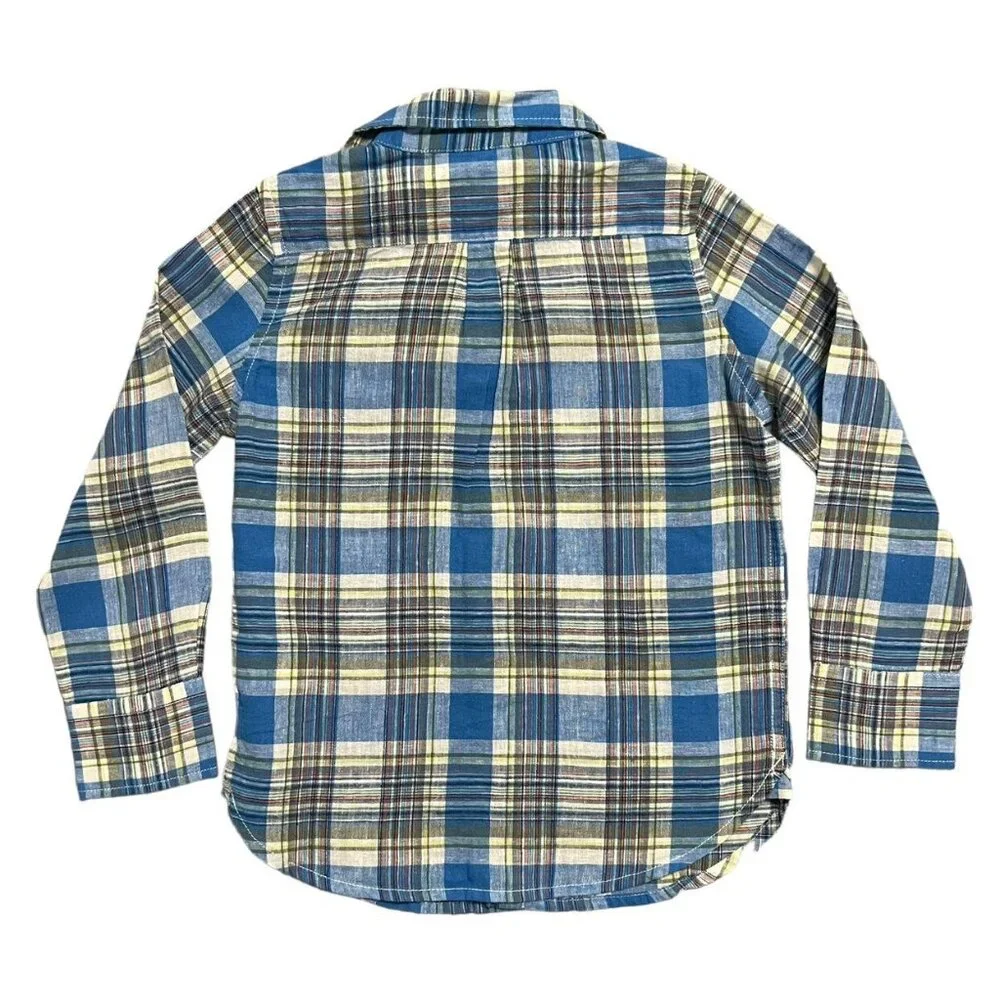 Gap Kids XS 4-5Y Plaid Linen Blend Button Down Shirt